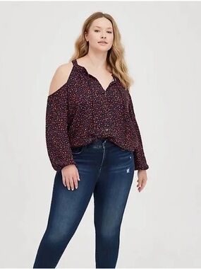 torrid Black Cold-Shoulder Floral Peasant Blouse